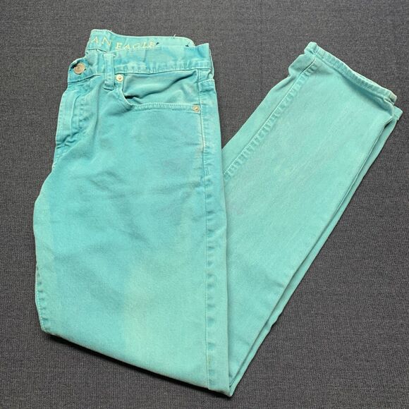 AMERICAN EAGLE OUTFITTERS® Men Skinny Jeans Turquoise Blue 32x32 99% Cotton VTG - Picture 1 of 9
